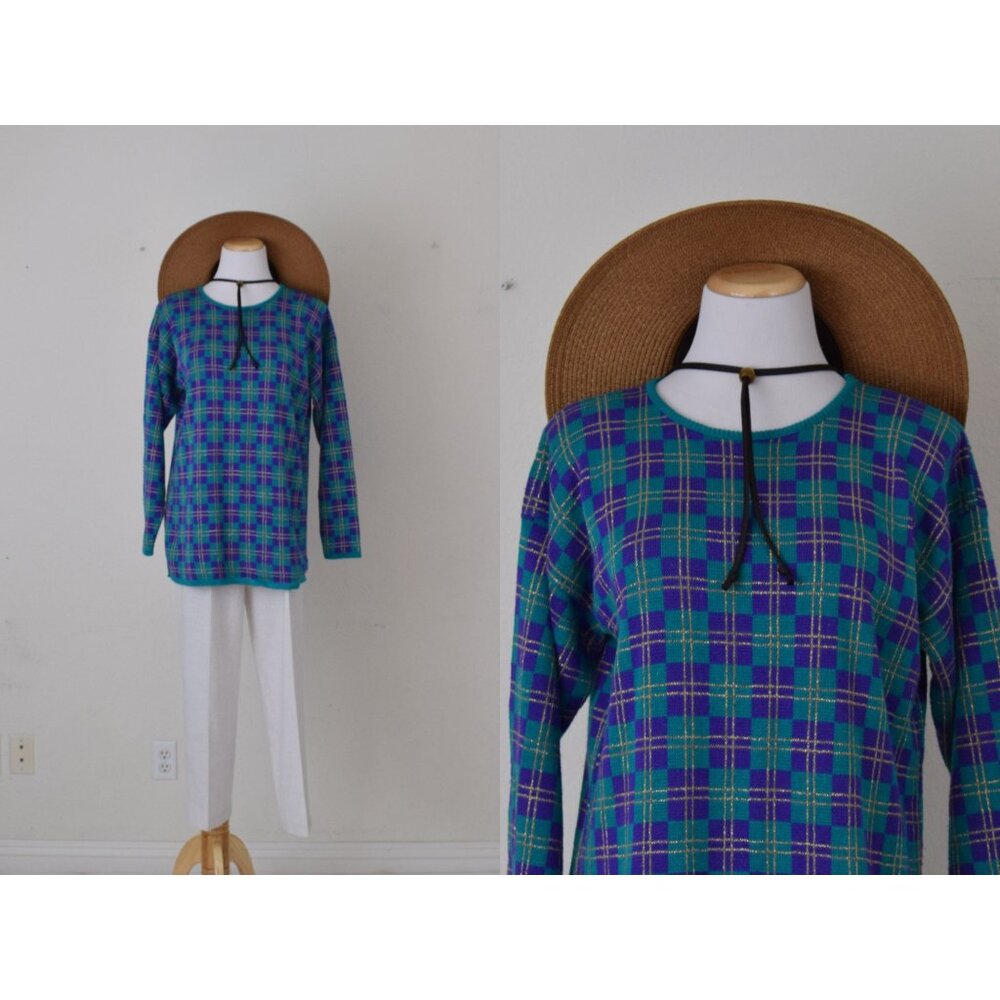 Vintage 90s Acrylic/Metallic Knit‎ Tunic Sweater Top